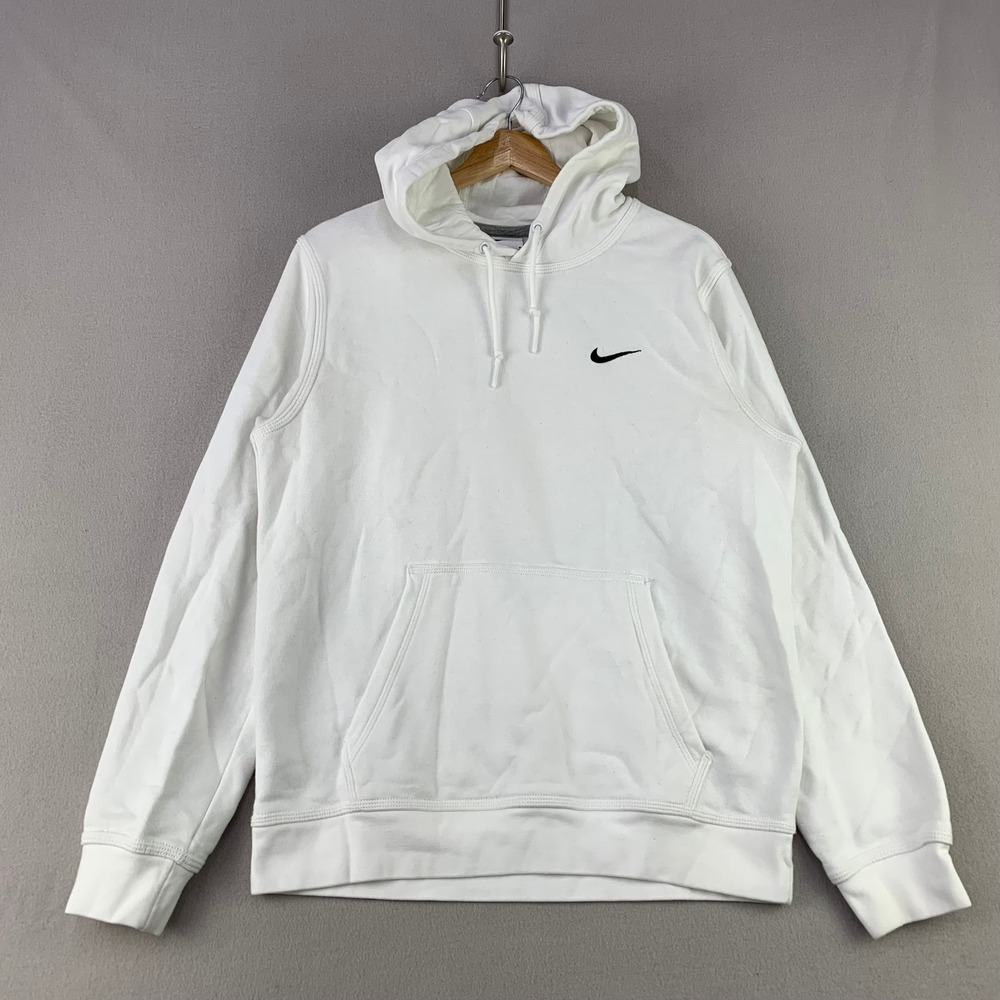 Nike Sportswear Club Fleece Hoodie Mens‎ Medium White Terry Pullover Swoosh